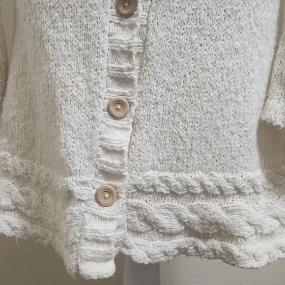 Indigenous Cardigan Knit Sweater Organic Cotton Cream Ivory Womens Small Boho - Picture 6 of 10